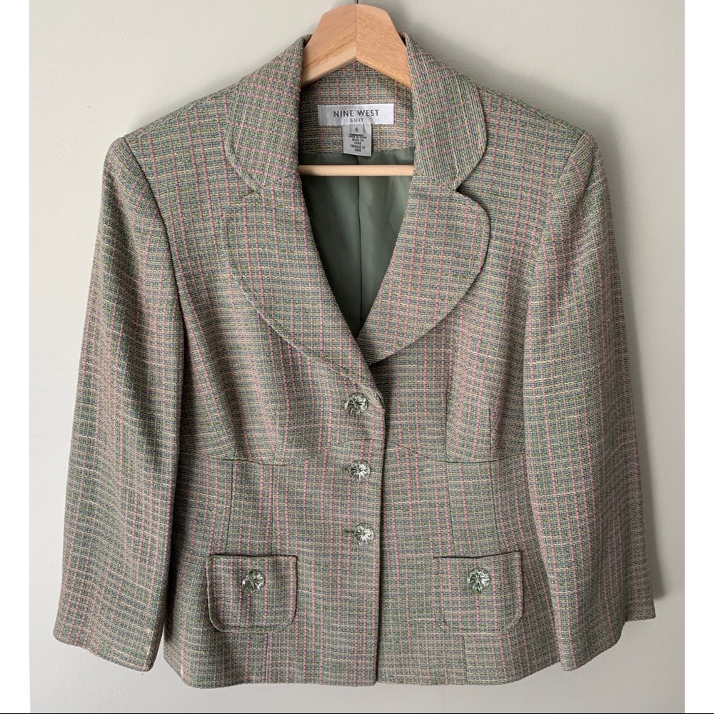 Nine West • 6 • Pink Green Tweed Blazer Jacket